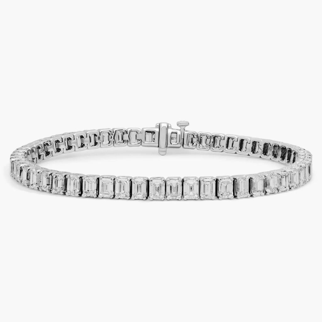 Emerald Cut Lab Grown Diamond Tennis Bracelet, Elegant White Gold Diamond Style Bracelet