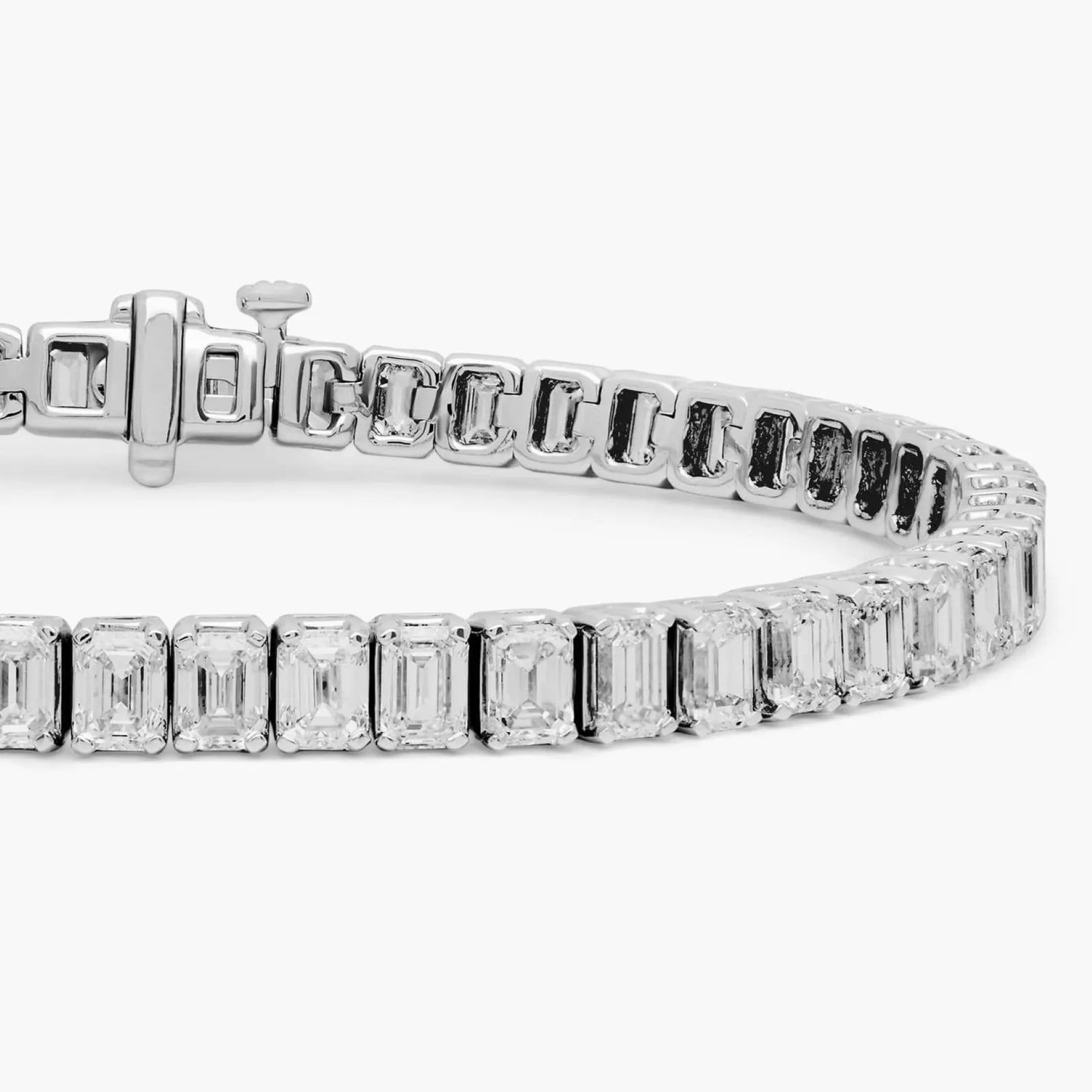 Emerald Cut Lab Grown Diamond Tennis Bracelet, Elegant White Gold Diamond Style Bracelet