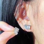 3.00 TCW Pear and Emerald Cut Moissanite Diamond Stud Earrings Modern Minimalist Bridal Gift