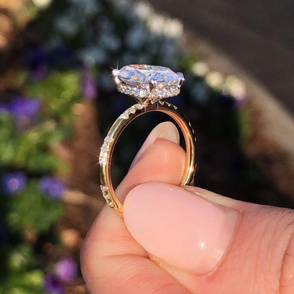 Oval Lab Grown Engagement Ring Hidden Halo Wedding Anniversary Ring