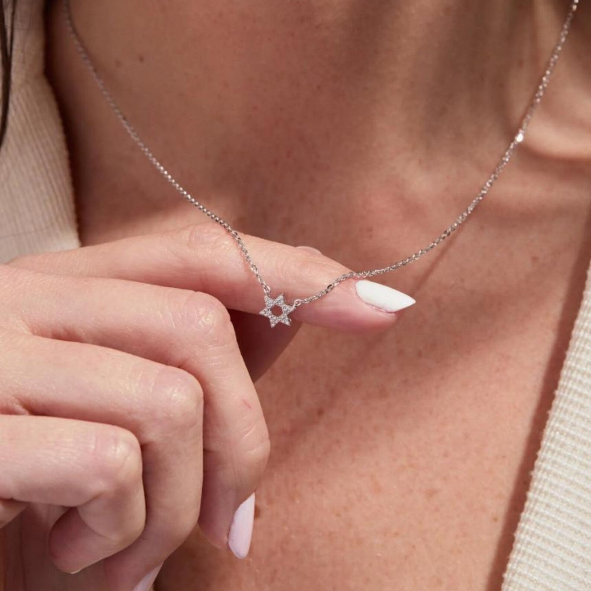 0.56 Round Cut Gold Star of David Necklace Moissanite Diamond Pendant