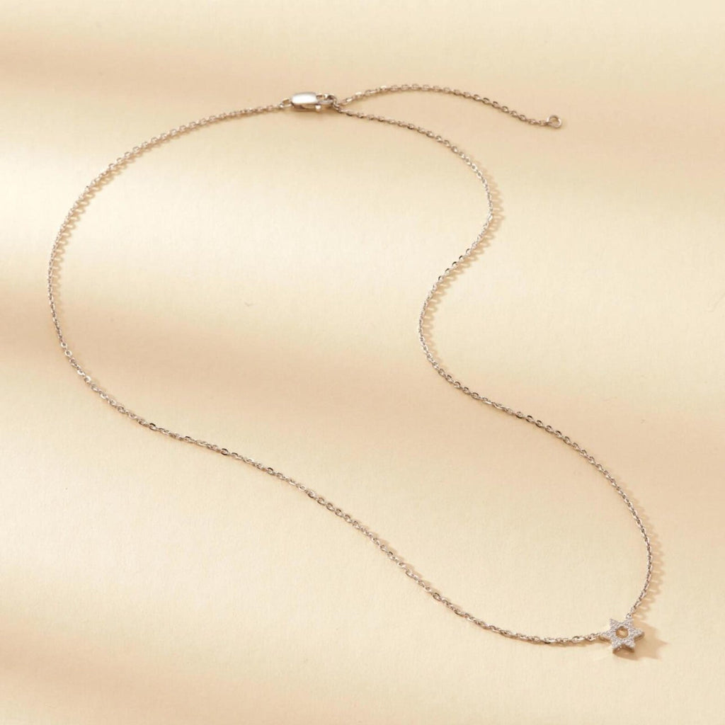 0.56 Round Cut Gold Star of David Necklace Moissanite Diamond Pendant