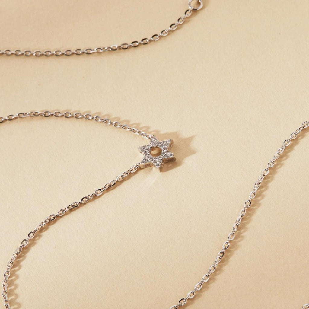 0.56 Round Cut Gold Star of David Necklace Moissanite Diamond Pendant