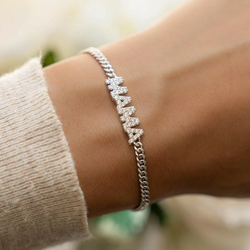 Moissanite Diamond Name Bracelet, Gold Plated Cuban Chain Personalized Jewelry Gift