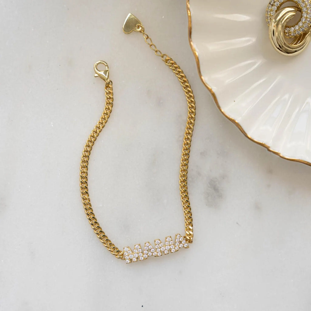 Lab Grown Diamond Name Bracelet, Gold Plated Cuban Chain Personalized Jewelry Gift