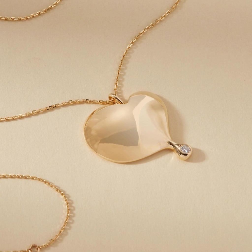 Gold Heart Pendant Necklace: Lab Diamond Art Deco Jewelry