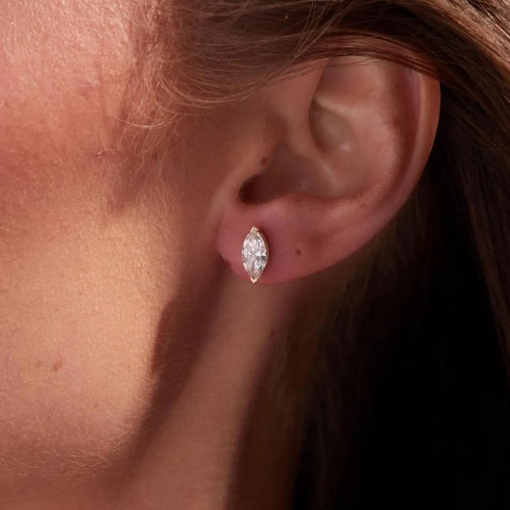 1.50 TCW Marquise Moissanite Diamond Stud Earrings Gold Unique Statement Jewelry