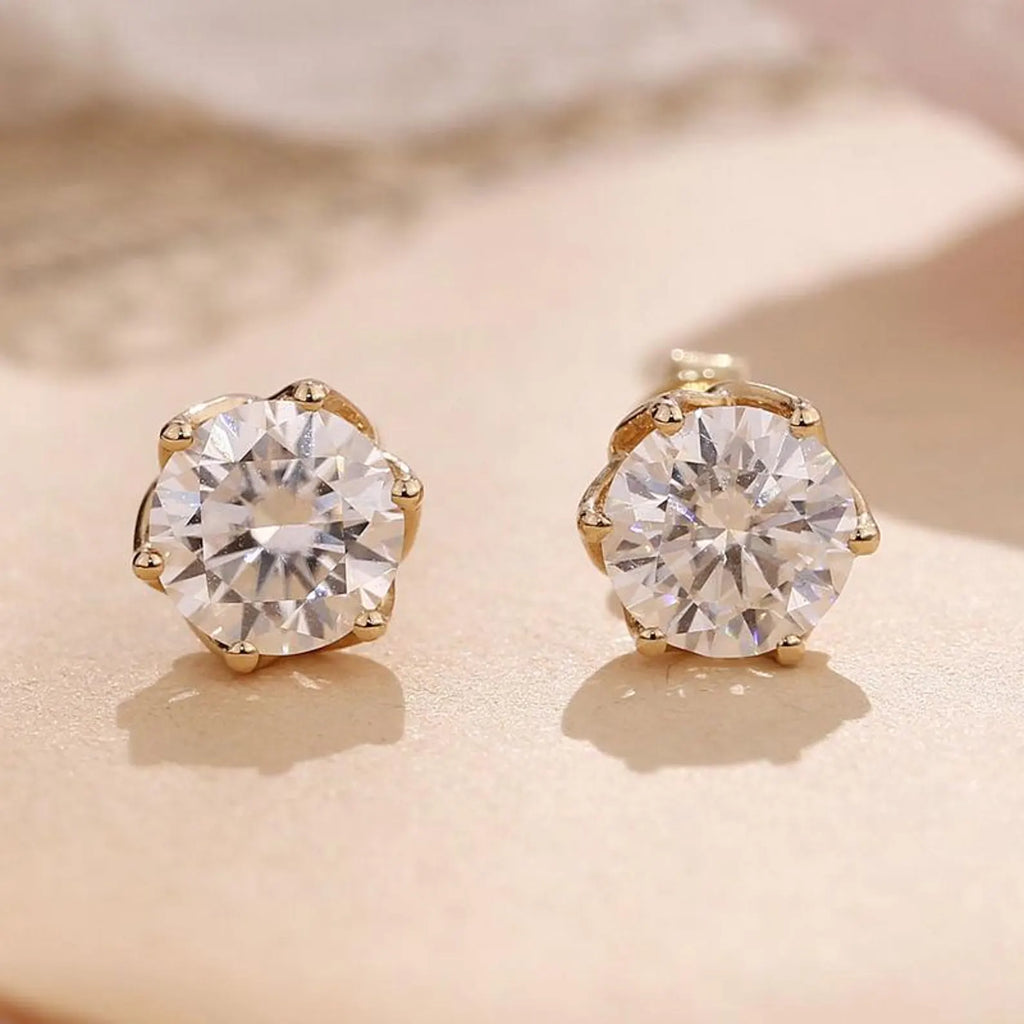 2.00 TCW Round Cut Moissanite Stud Earring With Tulip Set