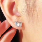 3.00 TCW Pear and Emerald Cut Lab Grown Diamond Stud Earrings Modern Minimalist Bridal Gift
