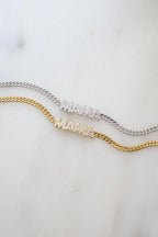 Moissanite Diamond Name Bracelet, Gold Plated Cuban Chain Personalized Jewelry Gift