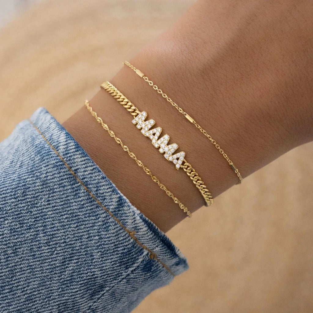 Moissanite Diamond Name Bracelet, Gold Plated Cuban Chain Personalized Jewelry Gift