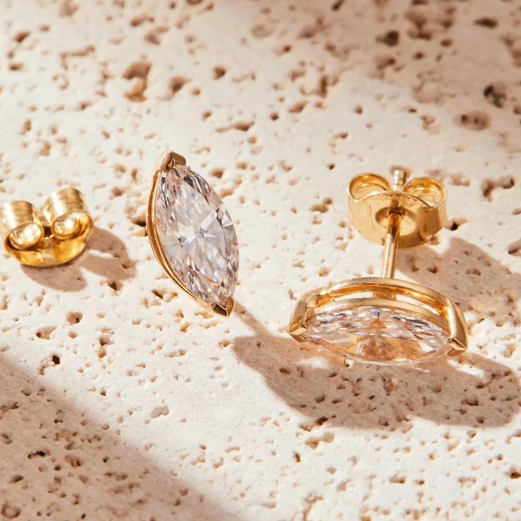 1.50 TCW Marquise Moissanite Diamond Stud Earrings Gold Unique Statement Jewelry