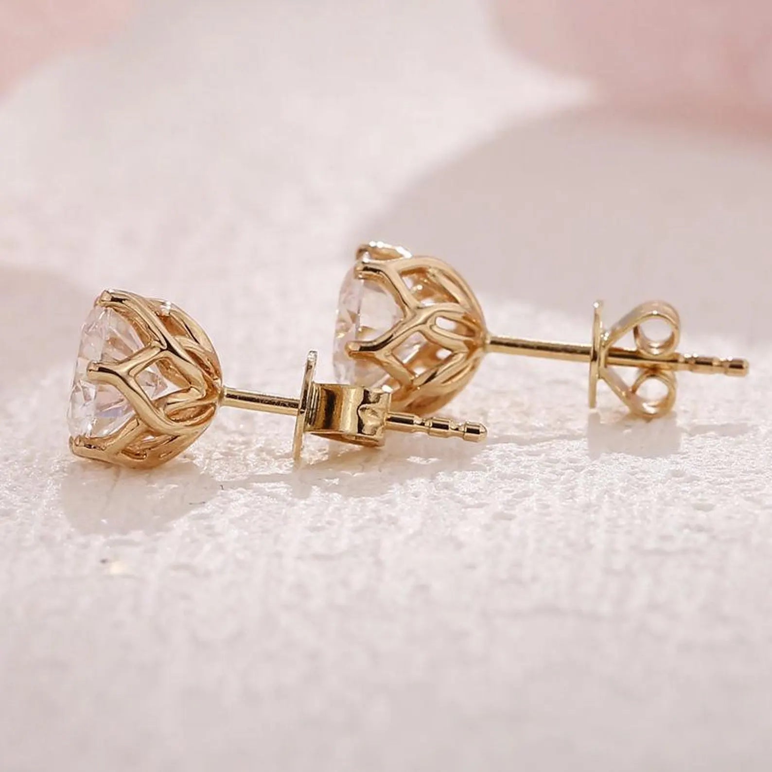 2.00 TCW Round Cut Moissanite Stud Earring With Tulip Set