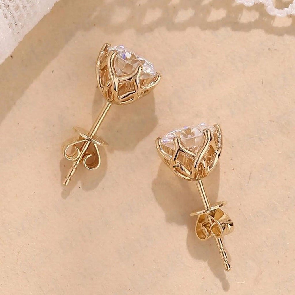 2.00 TCW Round Cut Moissanite Stud Earring With Tulip Set