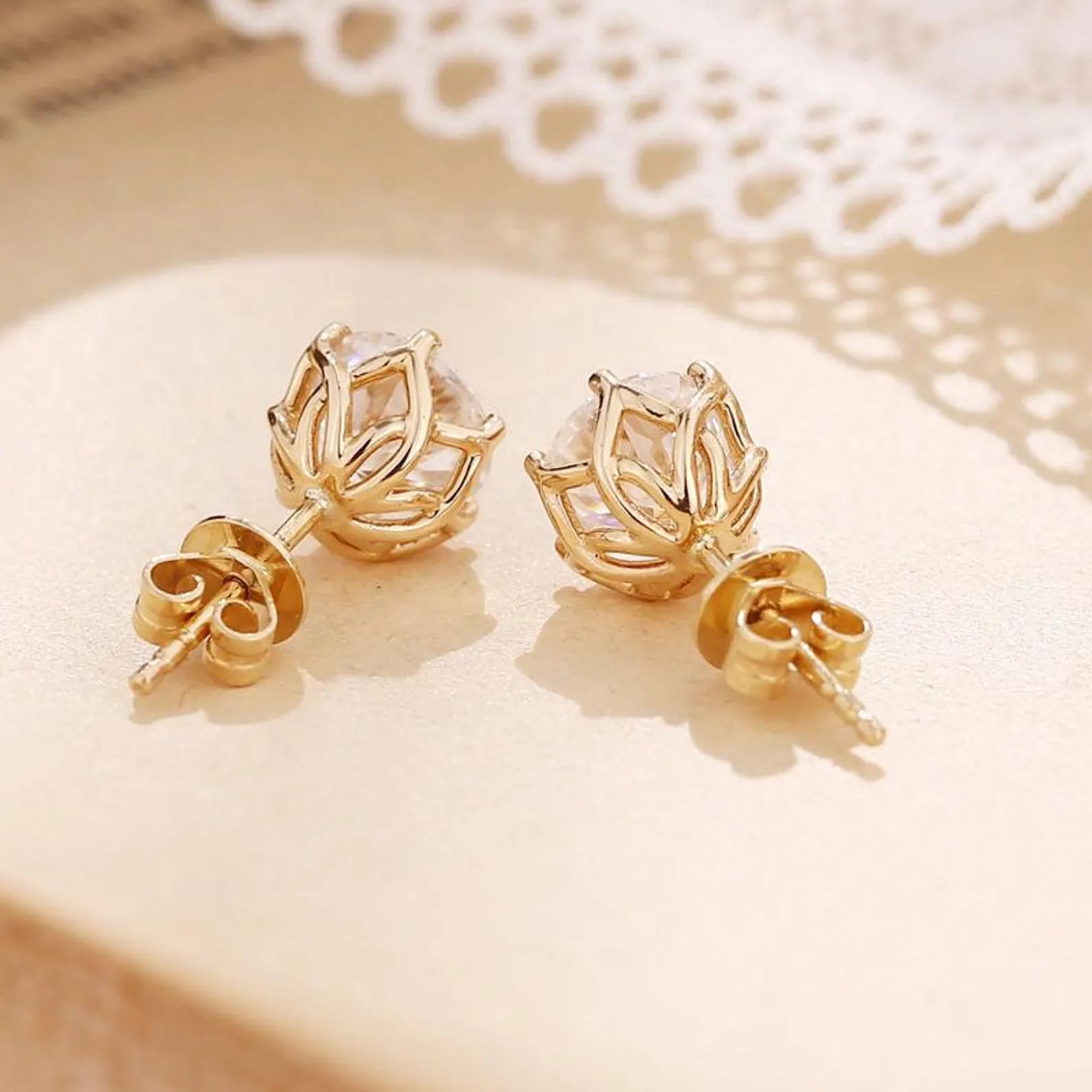 2.00 TCW Round Cut Moissanite Stud Earring With Tulip Set
