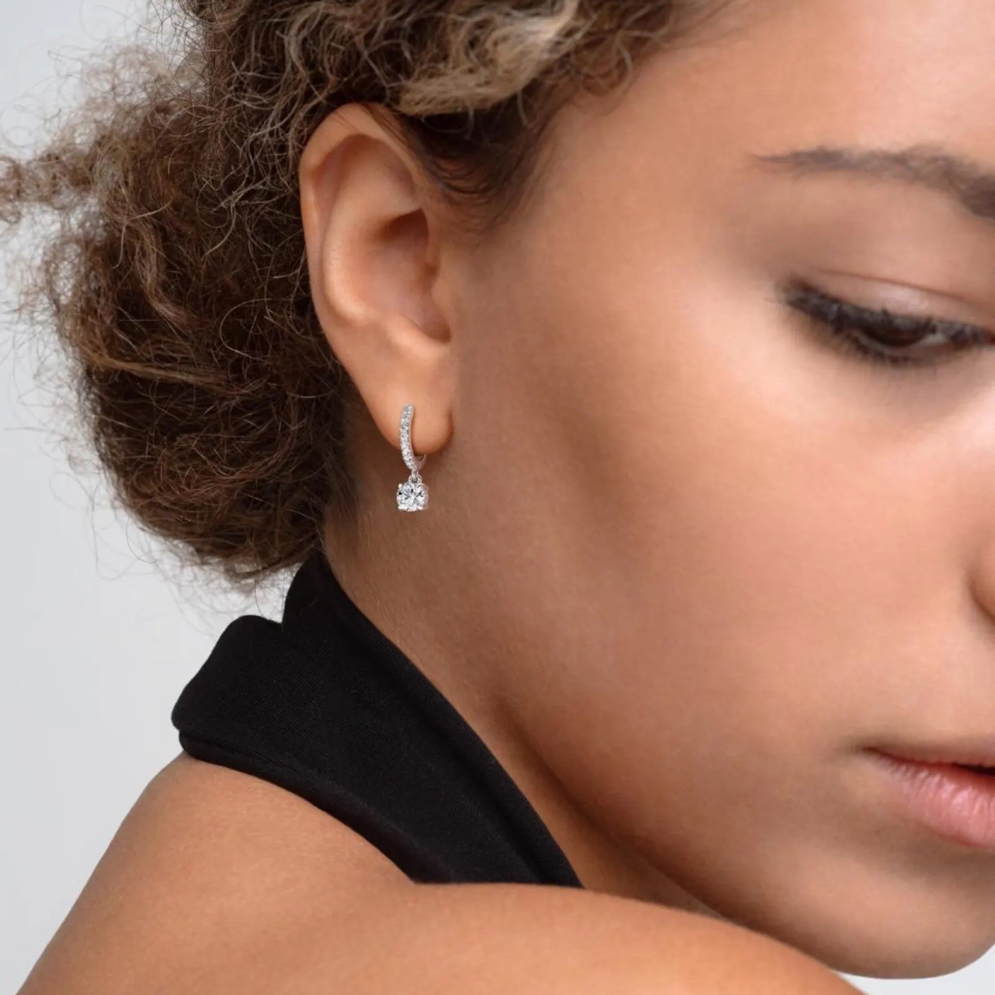 1.20 TCW Round Cut Moissanite Diamond Huggie Drop Earring