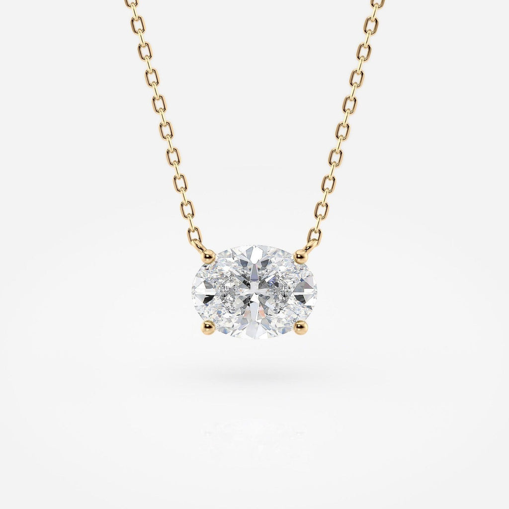 1.00 CT Oval Moissanite Diamond Gold Necklace, Solitaire Pendant Dainty Gift for Her