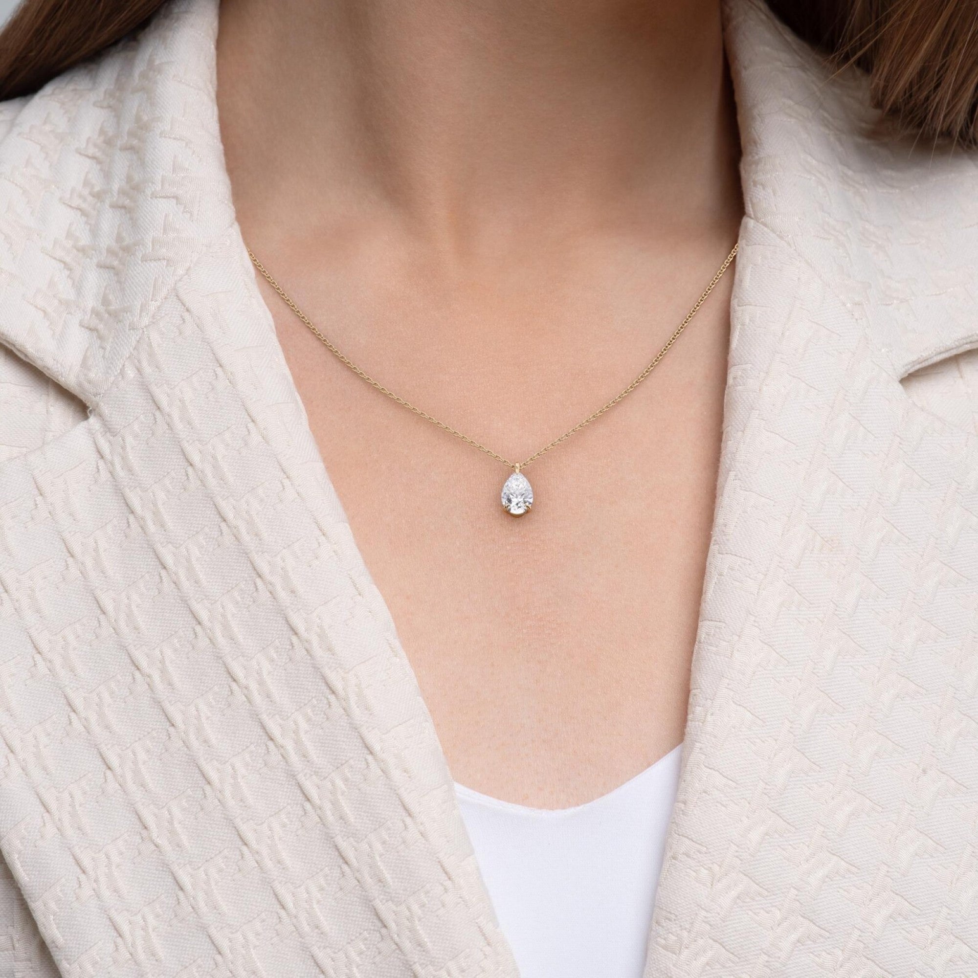 1.00 CT Pear Cut Lab-Grown Diamond Pendant Necklace Gold Solitaire Drop, IGI Certified