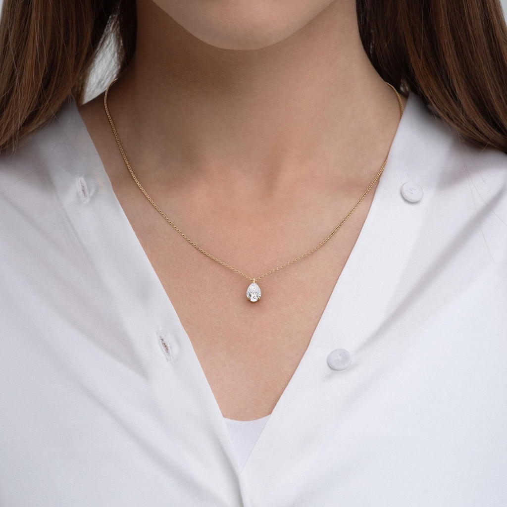 1.00 CT Pear Cut Lab-Grown Diamond Pendant Necklace Gold Solitaire Drop, IGI Certified