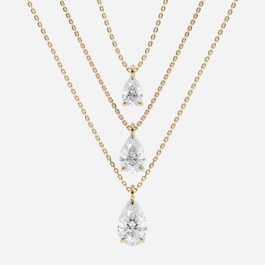 1.00 CT Pear Cut Moissanite Diamond Pendant Necklace Gold Solitaire Drop, IGI Certified