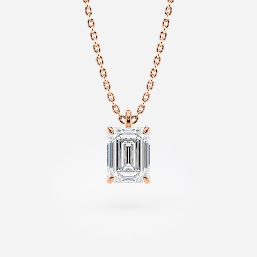 1.00 CT Emerald Cut Moissanite Diamond Pendant Necklace Gold Solitaire Drop, IGI Certified