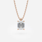 1.00 CT Emerald Cut Moissanite Diamond Pendant Necklace Gold Solitaire Drop, IGI Certified