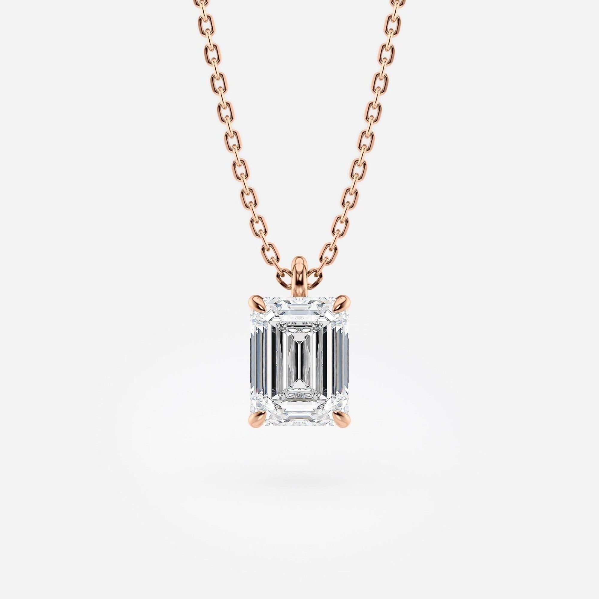 1.00 CT Emerald Cut Moissanite Diamond Pendant Necklace Gold Solitaire Drop, IGI Certified