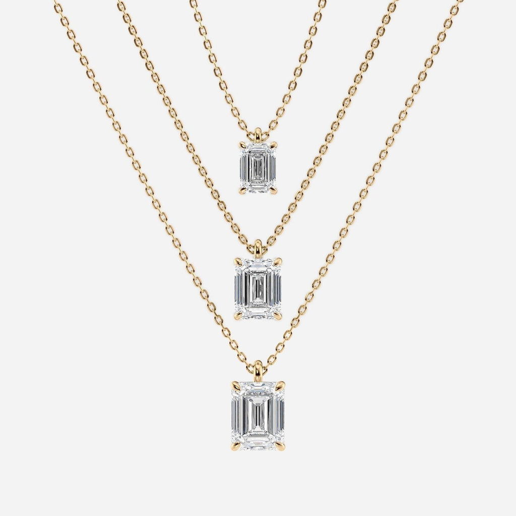 1.00 CT Emerald Cut Moissanite Diamond Pendant Necklace Gold Solitaire Drop, IGI Certified