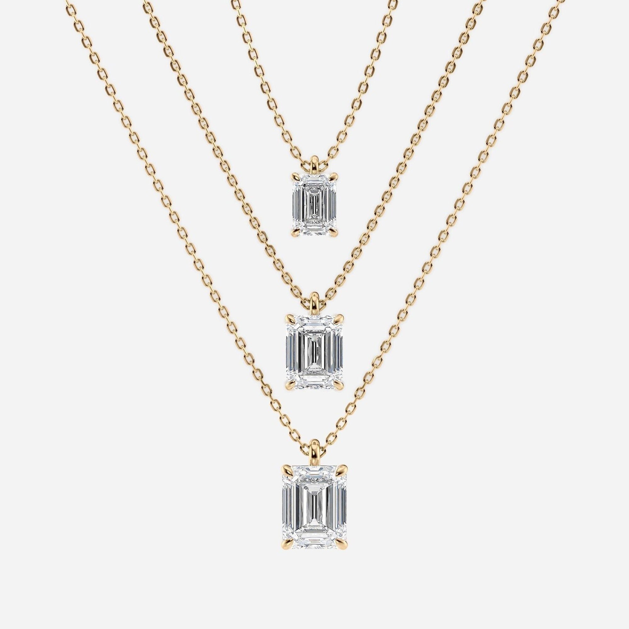 1.00 CT Emerald Cut Moissanite Diamond Pendant Necklace Gold Solitaire Drop, IGI Certified