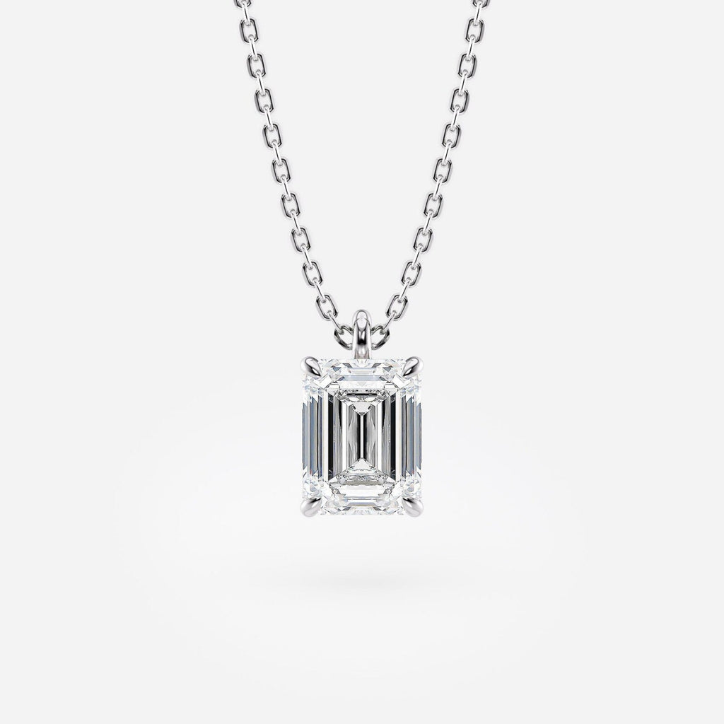 1.00 CT Emerald Cut Moissanite Diamond Pendant Necklace Gold Solitaire Drop, IGI Certified
