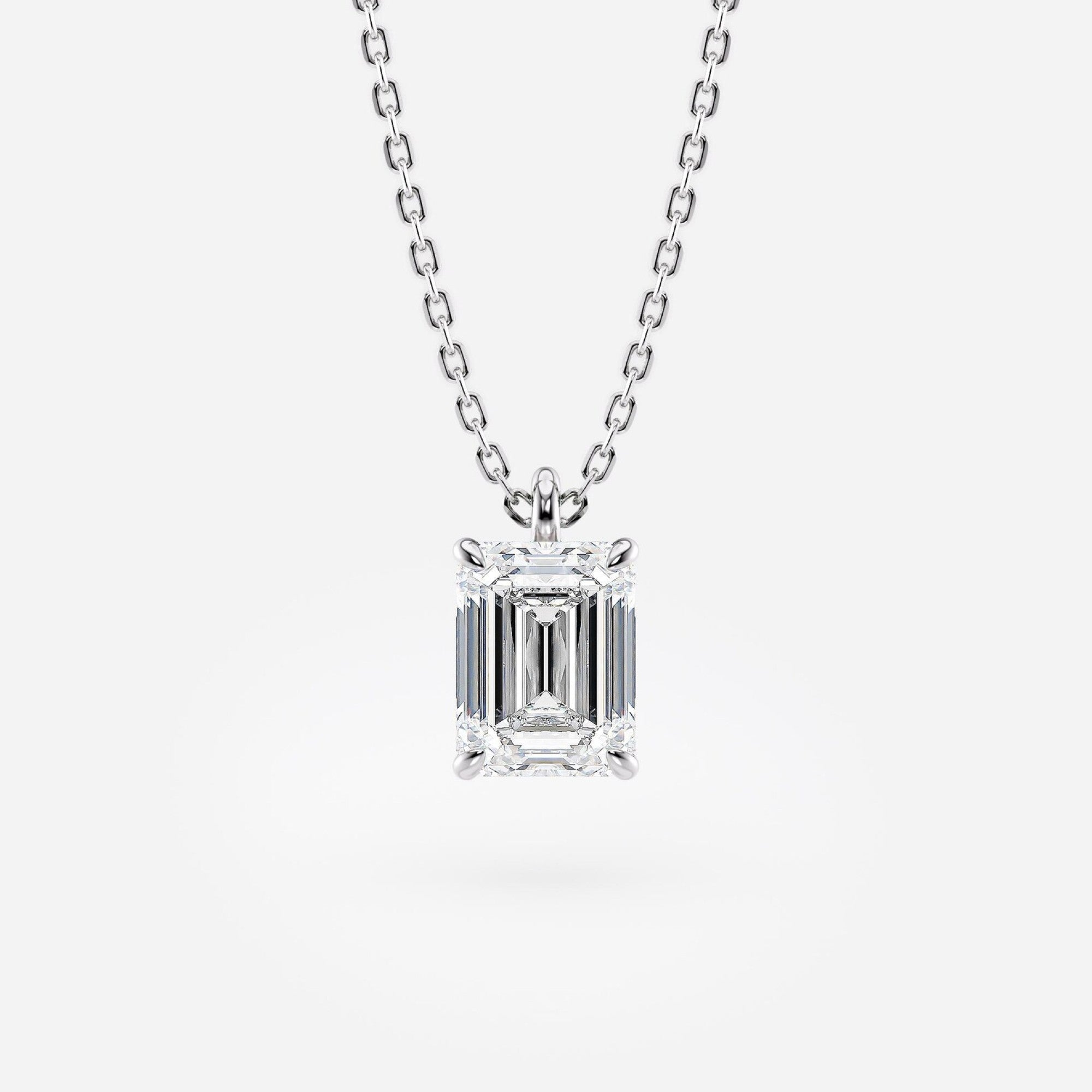 1.00 CT Emerald Cut Moissanite Diamond Pendant Necklace Gold Solitaire Drop, IGI Certified