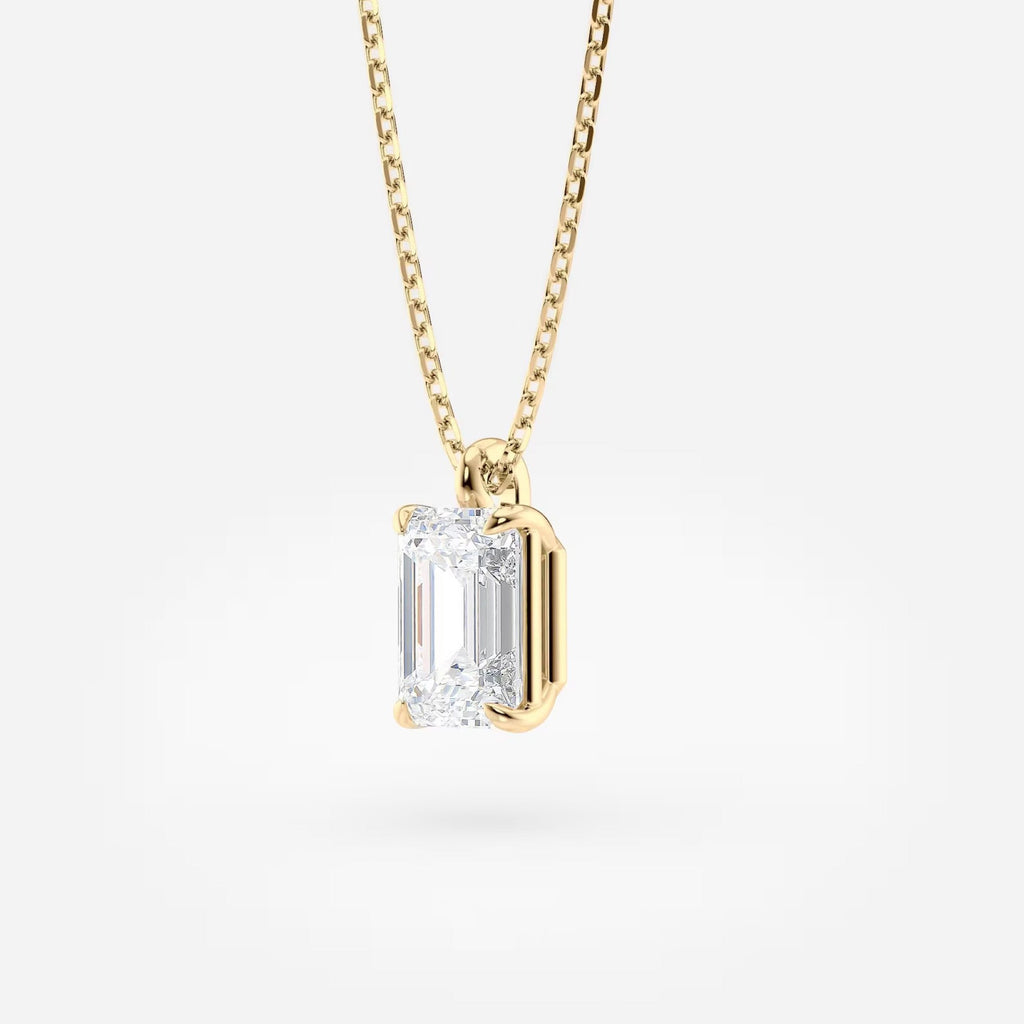 1.00 CT Emerald Cut Moissanite Diamond Pendant Necklace Gold Solitaire Drop, IGI Certified