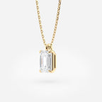 1.00 CT Emerald Cut Moissanite Diamond Pendant Necklace Gold Solitaire Drop, IGI Certified