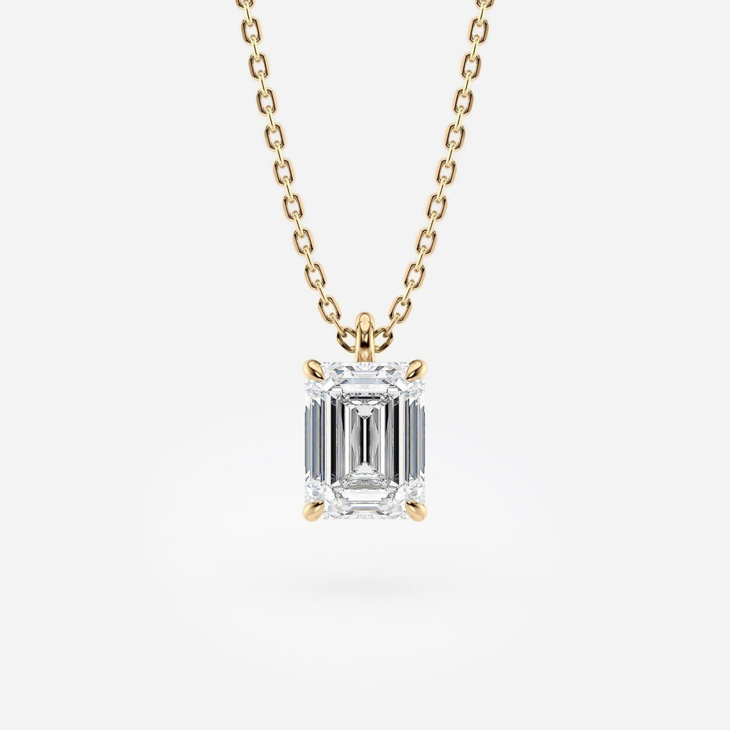 1.00 CT Emerald Cut Moissanite Diamond Pendant Necklace Gold Solitaire Drop, IGI Certified