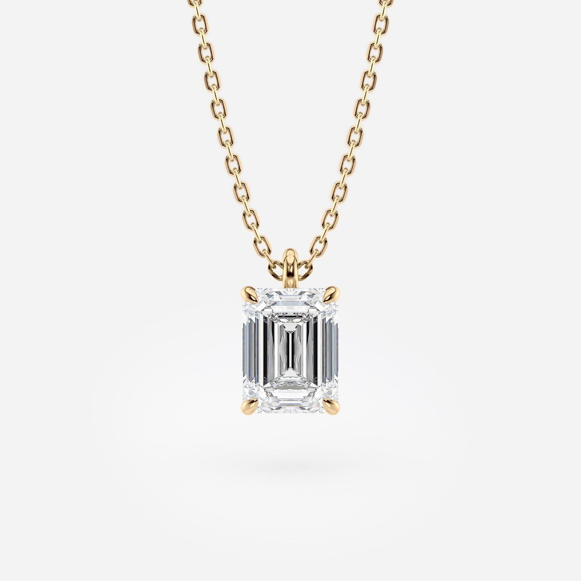 1.00 CT Emerald Cut Moissanite Diamond Pendant Necklace Gold Solitaire Drop, IGI Certified