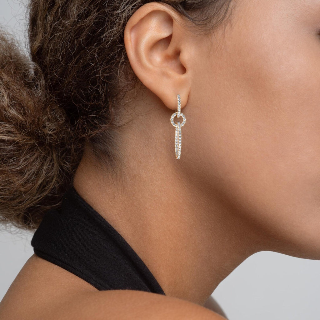 1.10 TCW Round Cut Moissanite Diamond Drop Earrings Modern Link Dangles