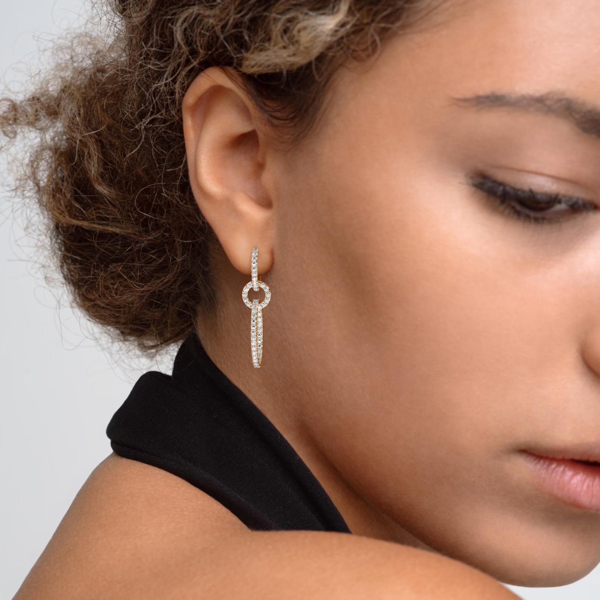 1.10 TCW Round Cut Moissanite Diamond Drop Earrings Modern Link Dangles