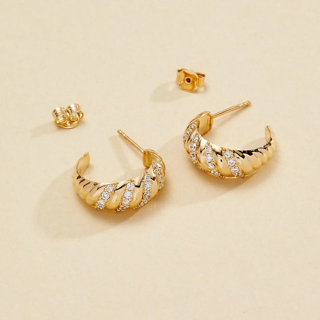 0.80 TCW Round Cut Moissanite Diamond Huggie Hoop Earring Elegant Twist Design