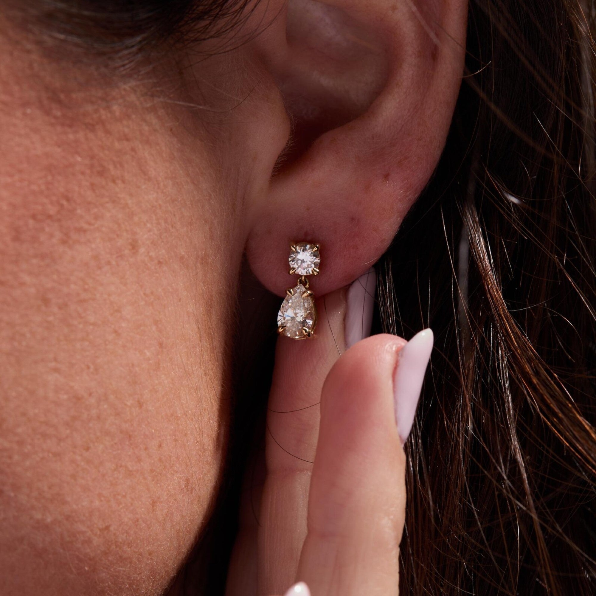 1.50 TCW Pear And Round Moissanite Diamond Drop Earring