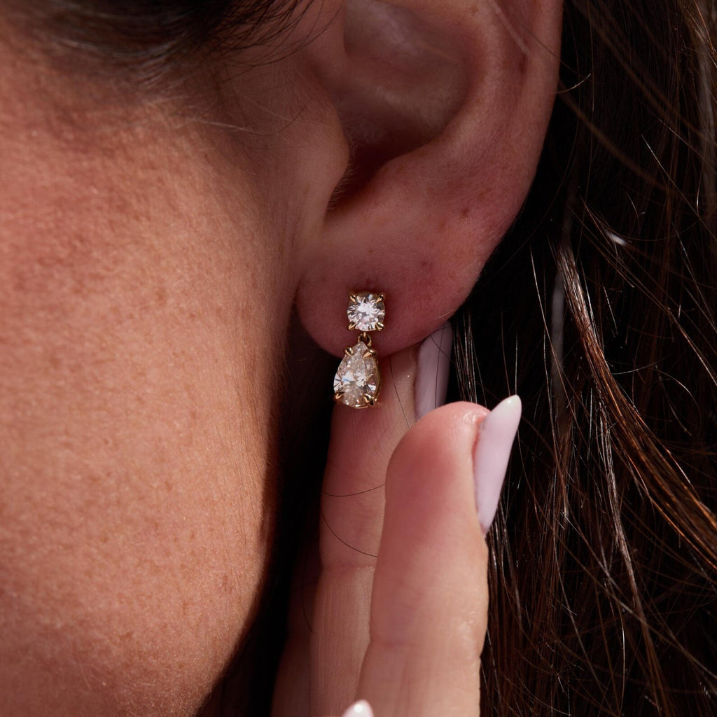 1.50 TCW Pear And Round Lab-Grown Diamond Drop Earring