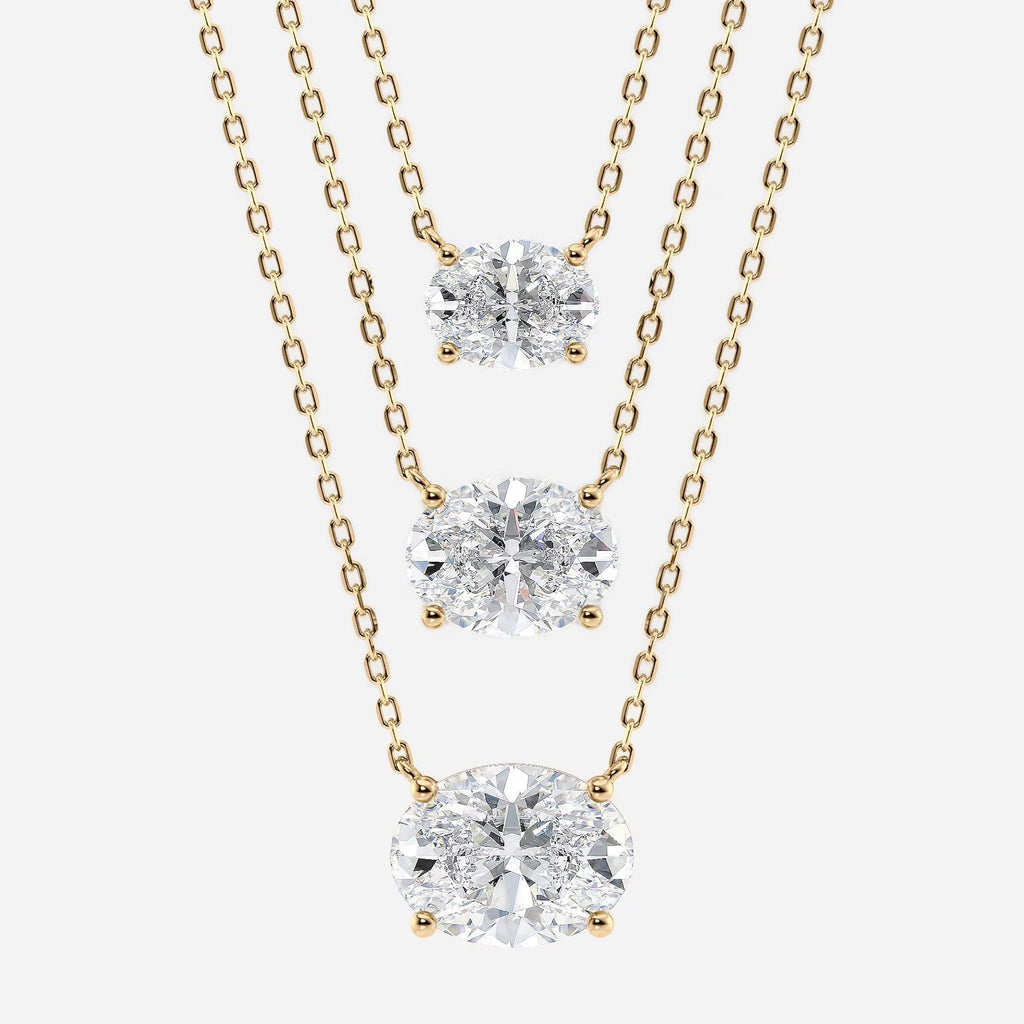 1.00 CT Oval Moissanite Diamond Gold Necklace, Solitaire Pendant Dainty Gift for Her