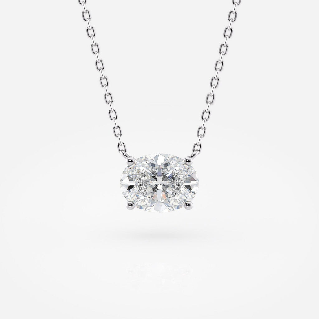 1.00 CT Oval Moissanite Diamond Gold Necklace, Solitaire Pendant Dainty Gift for Her