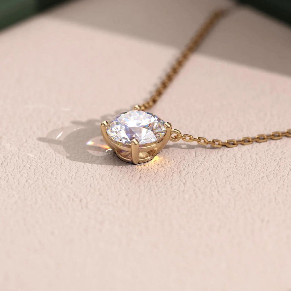 1.00 CT Round Lab Grown Diamond Solitaire Necklace Gold Minimalist Pendant