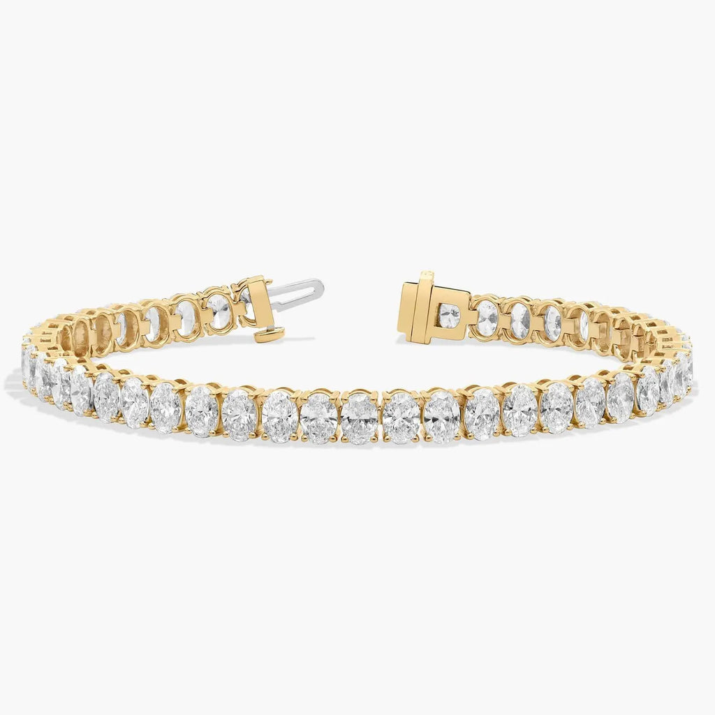 Oval Cut Lab Grown Diamond Tennis Bracelet, Dailywear Elegant Gold Diamond Style Bracelet