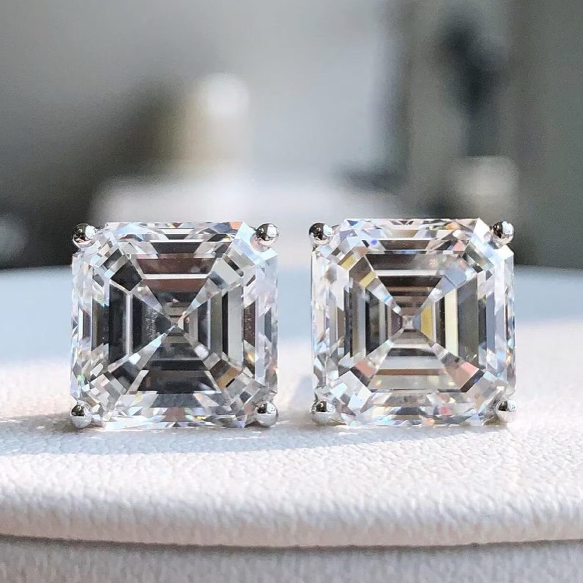 4.00 TCW Asscher Cut Lab Grown Diamond Stud Earring Modern Bridal Gift