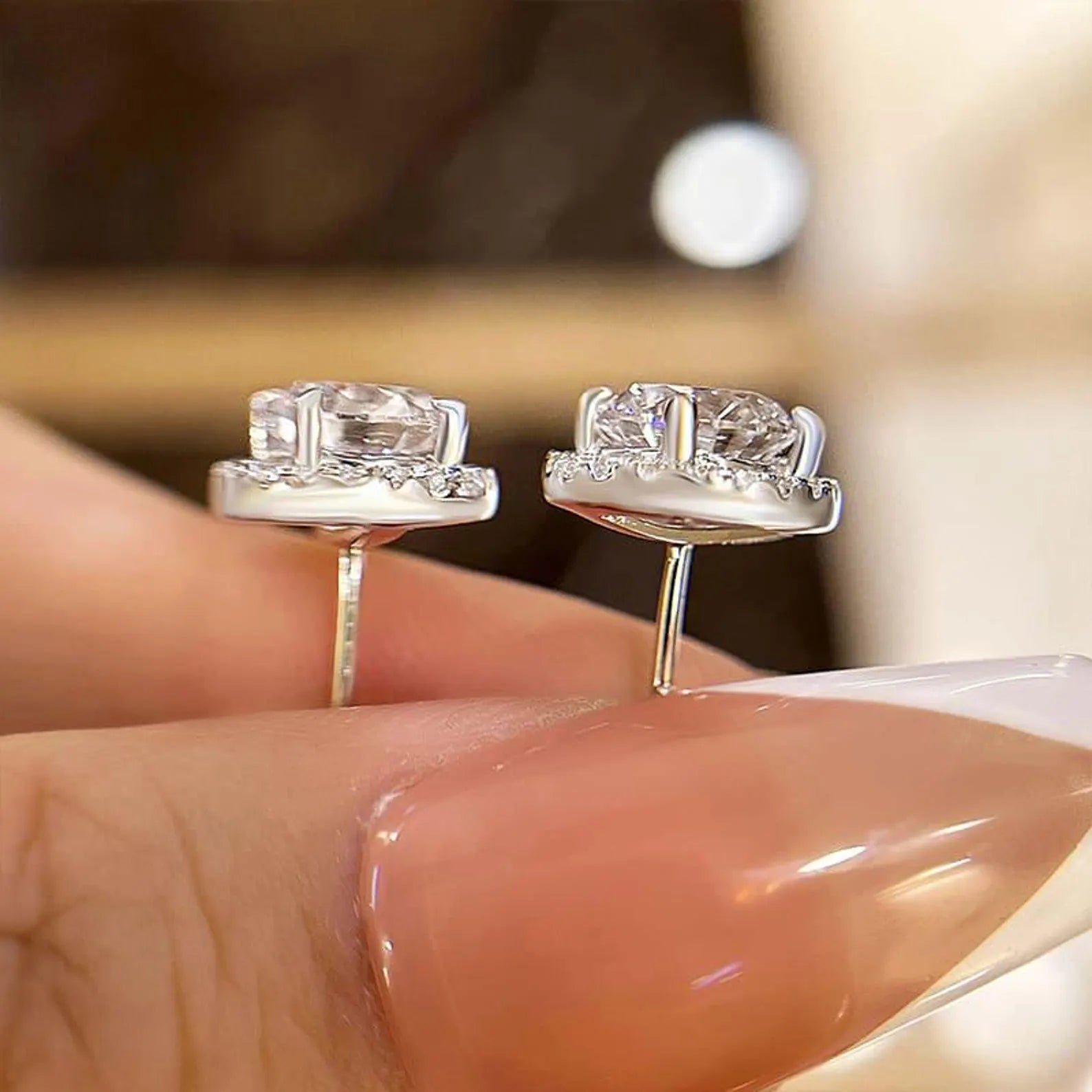 2.00 TCW Round Cut Moissanite Stud Earring With Halo Set Diamond