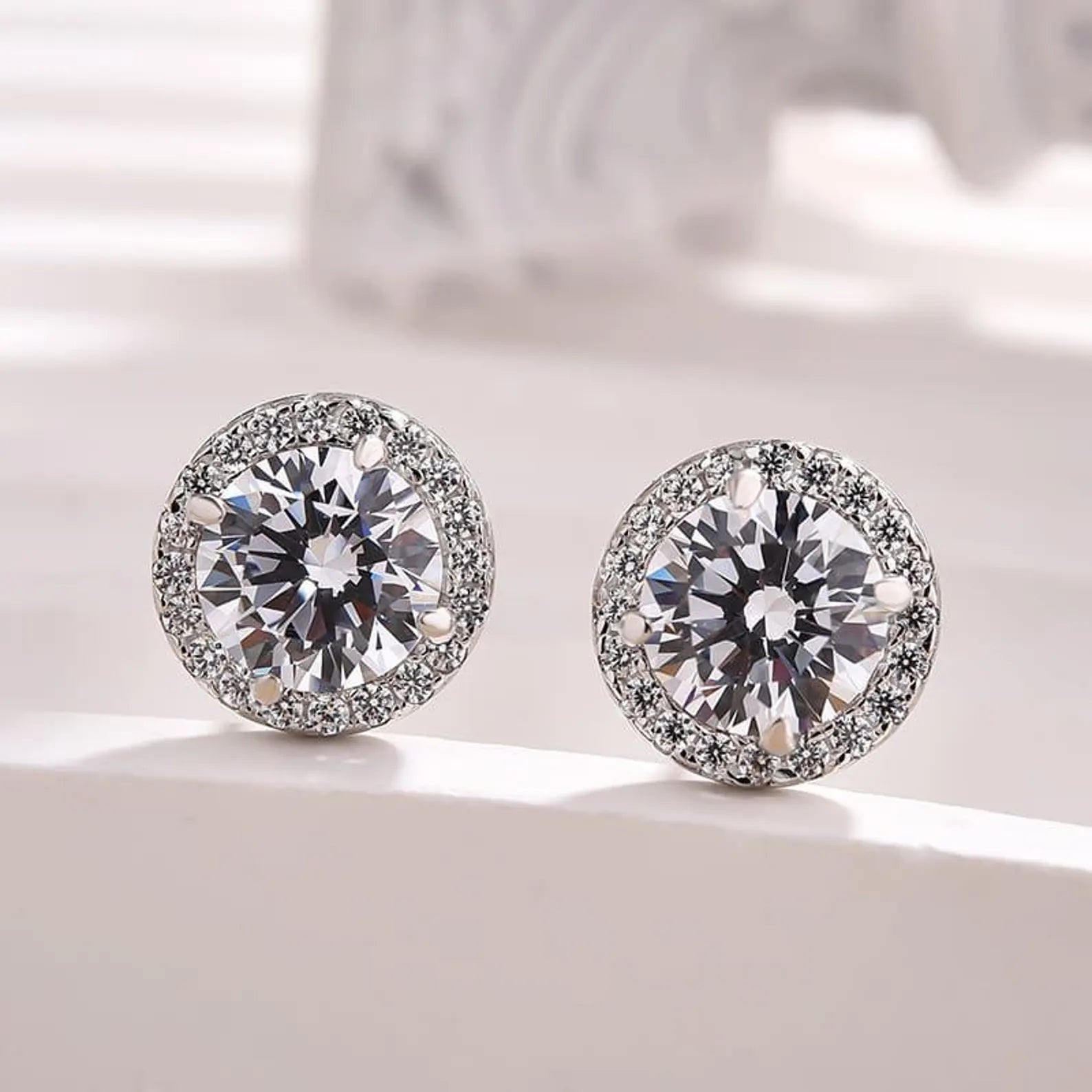 2.00 TCW Round Cut Moissanite Stud Earring With Halo Set Diamond