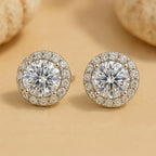 2.00 TCW Round Cut Moissanite Stud Earring With Halo Set Diamond