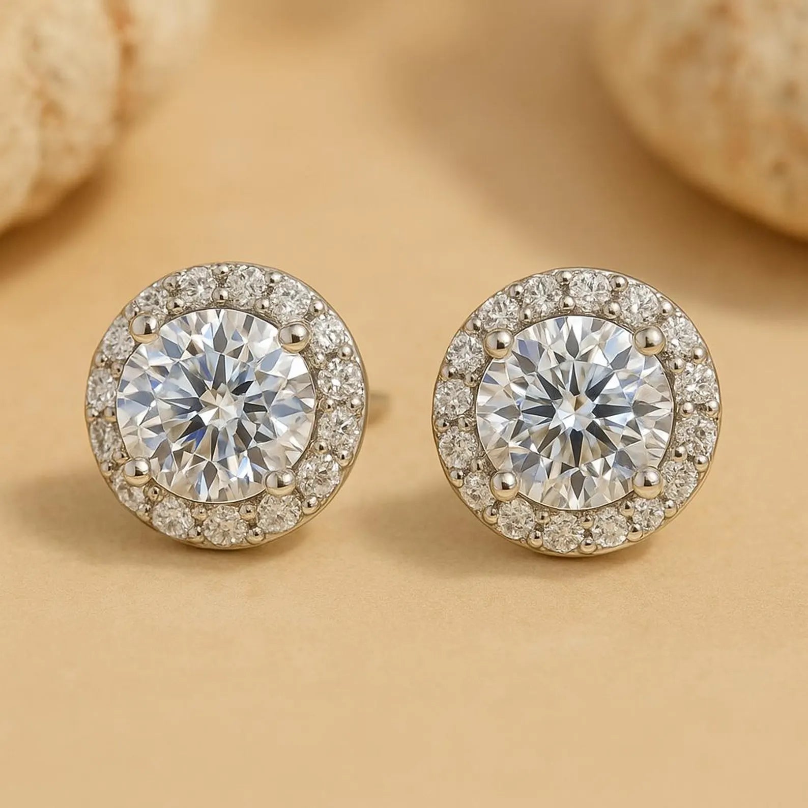 2.00 TCW Round Cut Moissanite Stud Earring With Halo Set Diamond