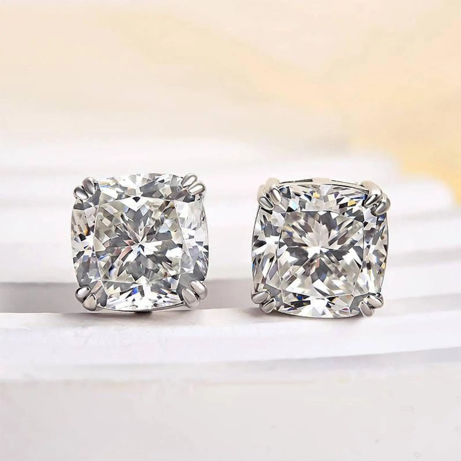 3.00 TCW Cushion Cut Moissanite Stud Earring Double Claw Prong Morden Fine Jewellery